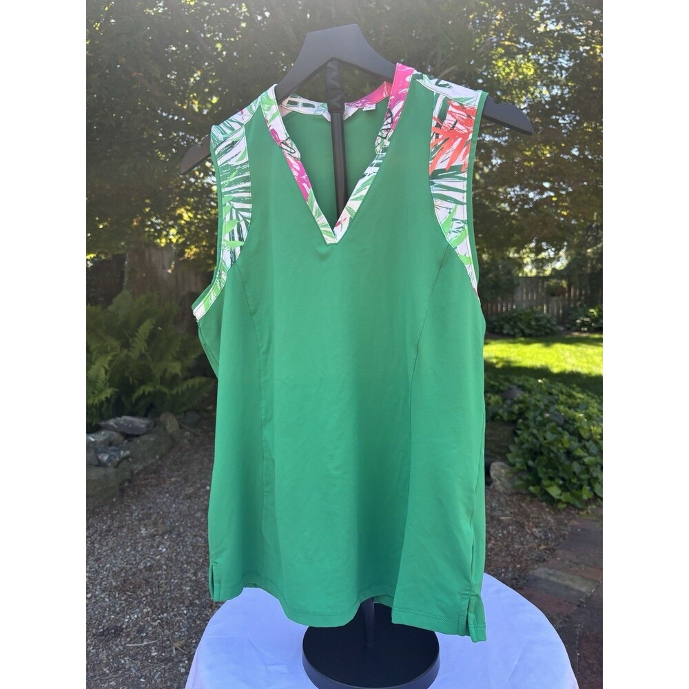 Lady Hagen Sleeveless V-Neck Green W/ Pink Floral Top Women’s S - Picture 1 of 6